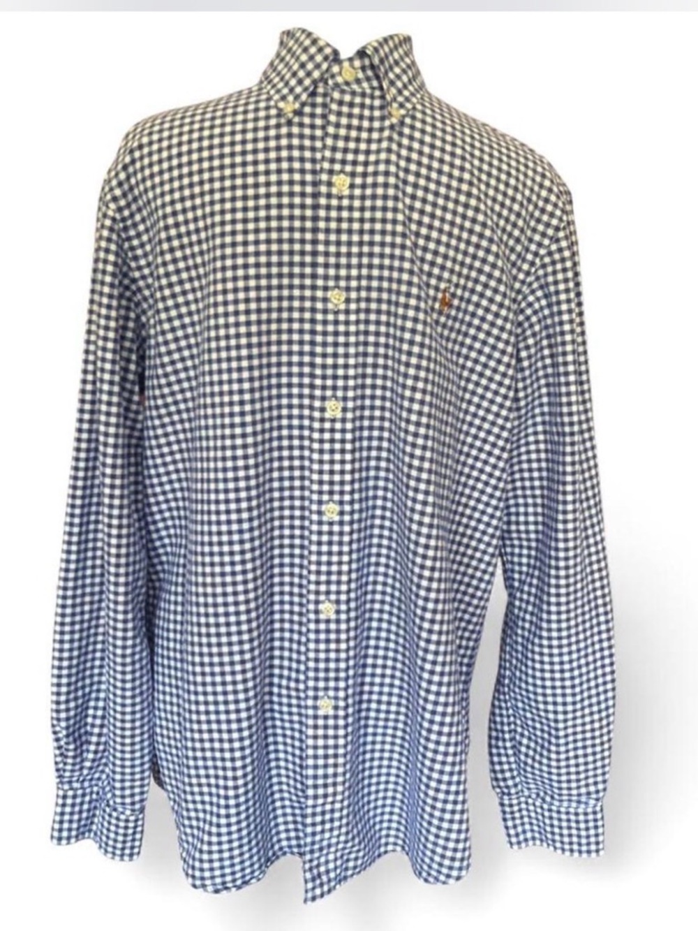 Ralph Lauren men' size medium blue checkered long sleeve button-down shirt.